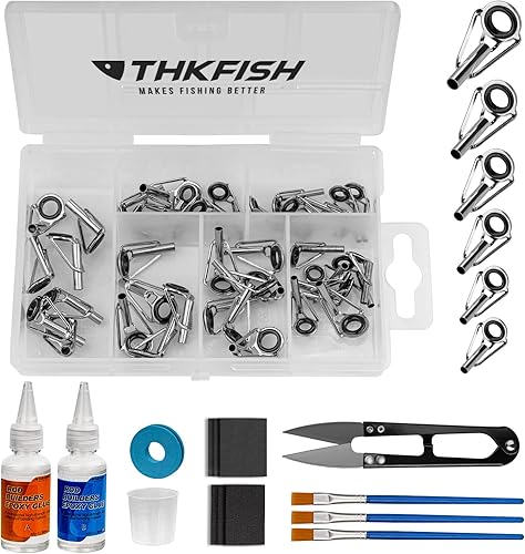 THKFISH Kit de reparación de puntas de caña con pegamento, kit de reparación de caña de pescar, suministros completos de repuesto de punta de poste,