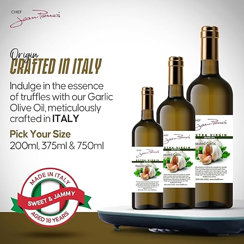 Miniatura 6 de Chef Jean Pierre's Aceite de oliva con ajo tostado extra virgen  Botella de vidrio de 25 onzas  Infundido naturalmente con sabores dulces y picantes