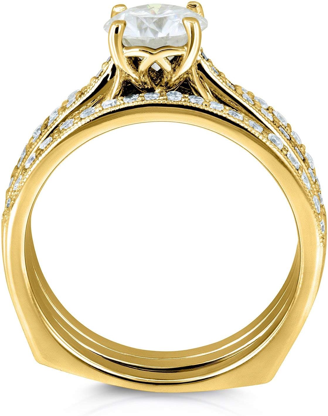Kobelli Round Moissanite Square European Shank Vintage Style Trellis Bridal Set 1 3/5 CTW 14k Yellow Gold