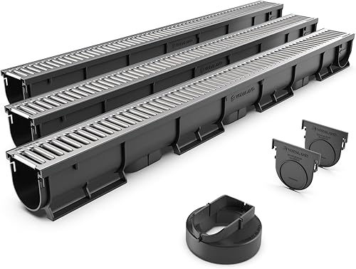 Vodaland - Drenaje de zanja de acero inoxidable Pro Channel de 3 pulgadas, paquete de 3