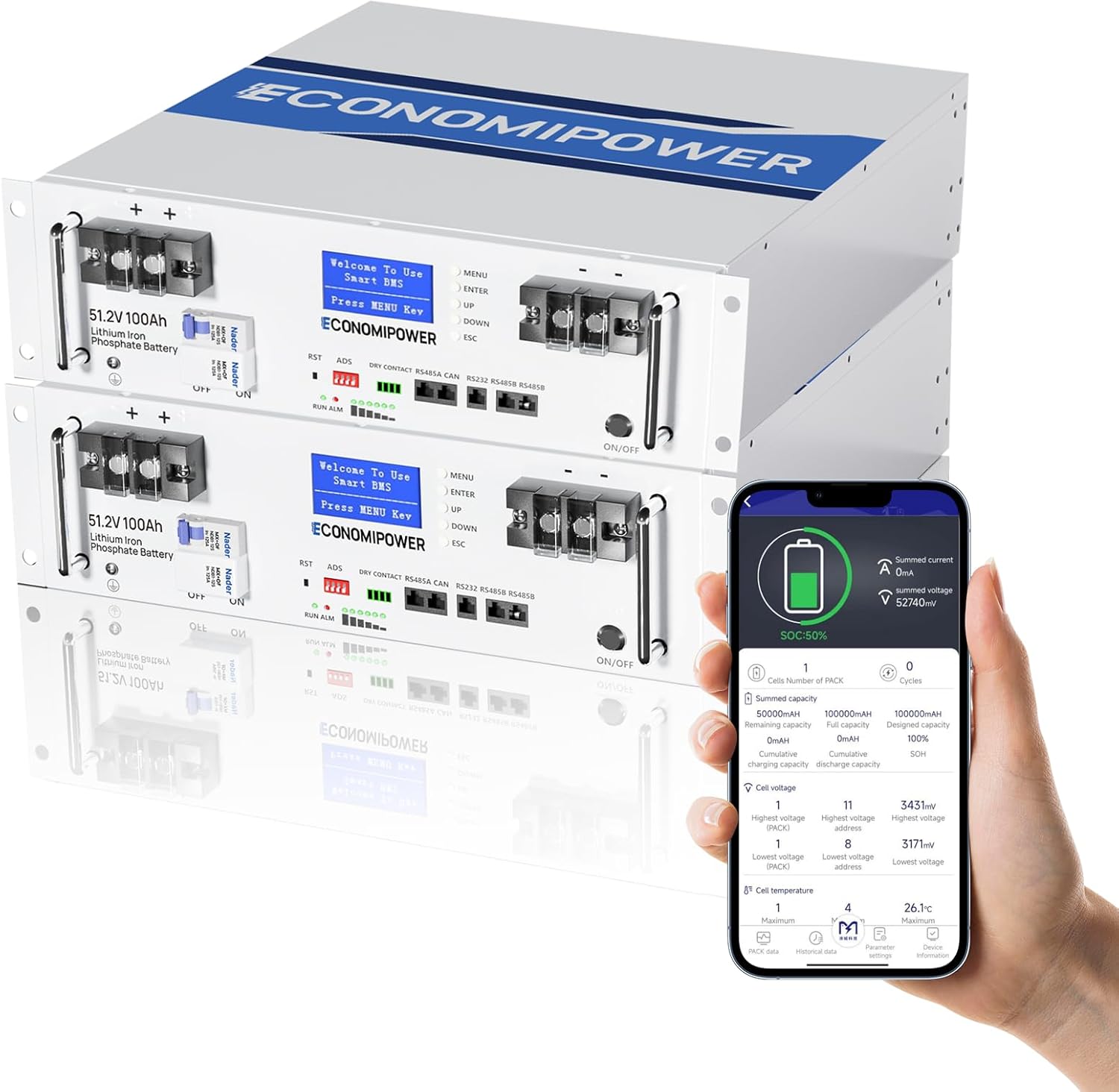 48V 200Ah Server Rack Battery with Bluetooth, 10KWh LiFePO4 Lithium Battery for Photo voltaic Vitality Storage, Dwelling Backup Energy