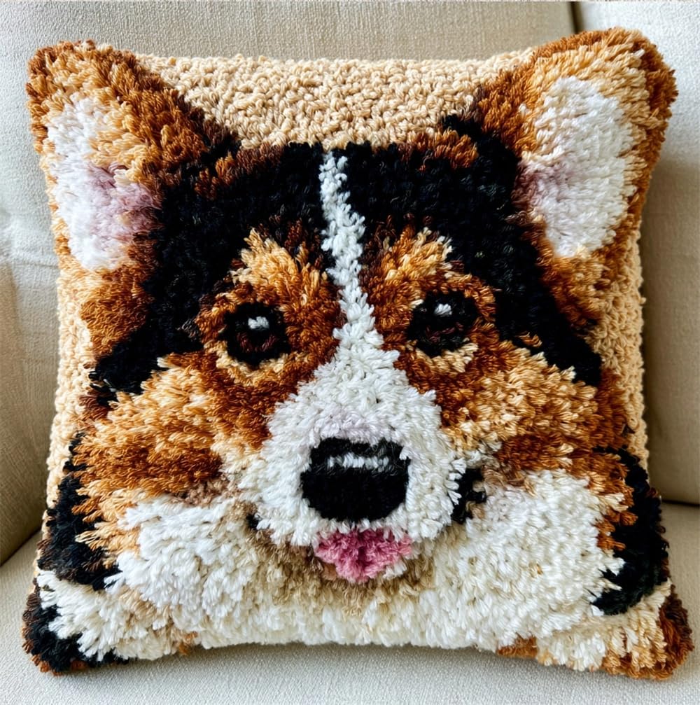 kitphoenix Latch Hook Cushion Kit, Corgi