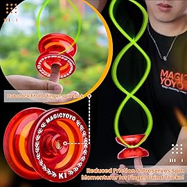 MAGICYOYO Responsive Yoyo K1 Tug Return Yo yo, Hubstacks Yo-yo for Kids Beginners Dual Purpose Yo Yo with Unresponsive Bearing, Storage Bag + 12 Yoyo Strings +Yo-Yo Glove +2 Yo yo Hubstacks ((Red)