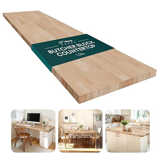 Bme Hevea Solid Wood Butcher Block Countertop, Unfinished Butcher Block Table Top for DIY Washer Dryer/Island/Kitchen Countertop, 36" L x 25" W x 1.5" Th