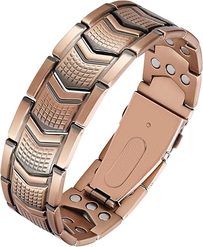 Miniatura 2 de Feraco Pulsera de cobre para hombre 3 veces más fuerza, 2 pulseras de terapia magnética de cobre con potentes imanes de 3800 Gauss, cierre plegable