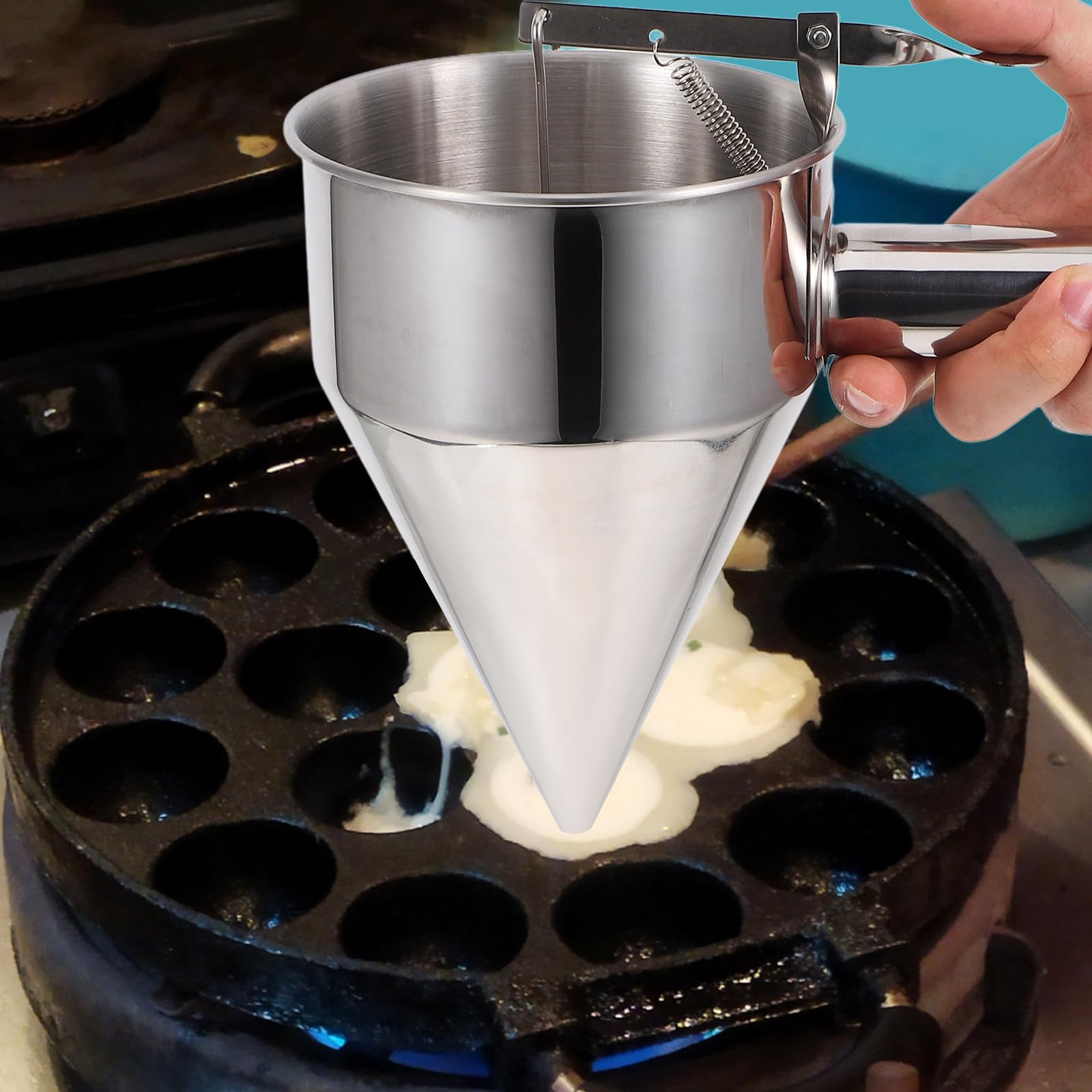 BESTYASH Imbuto con Pistone da 1200ml in Acciaio Inossidabile Strumento Essenziale Facile da Usare e Conservare per Pastella Pancake e Pesce in Cucina per Dolci e Preparazioni