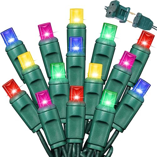 LAMPHOME Cadena de luces LED de 50 LED, luces LED de Navidad, 6 "espaciado, cable verde, multicolor, grado comercial