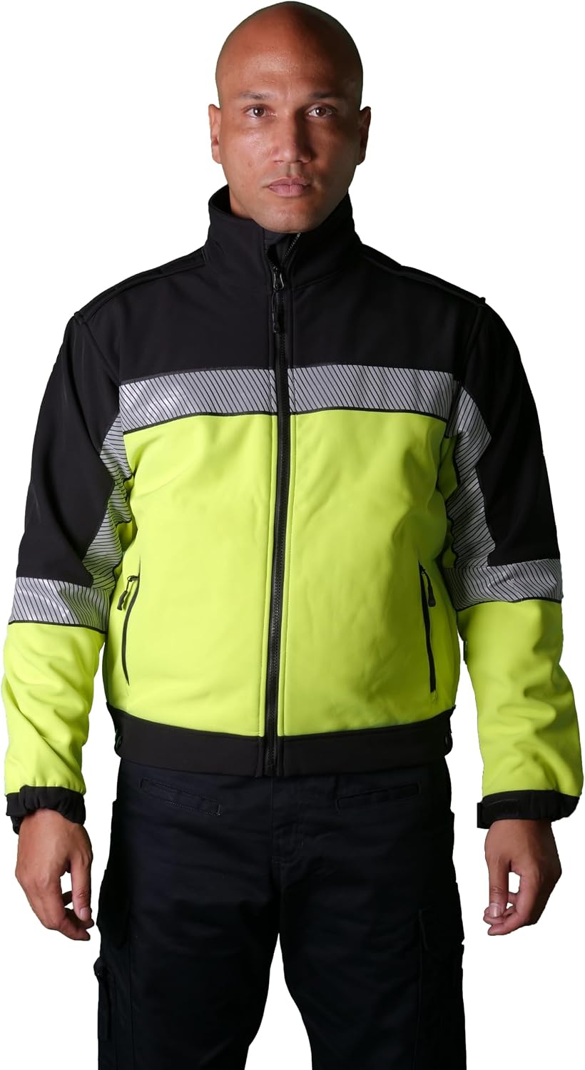 High Visibility Men's Windproof Water Resistant Fleece Lined Softshell Jacket