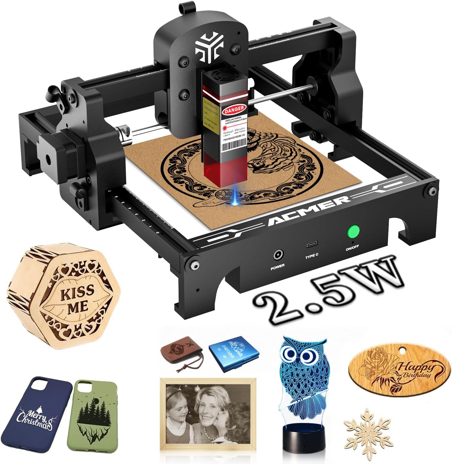 ACMER S1 Portable Laser Engraver Machine for Wood Metal Acrylic,2500mW/3500mW/6000mWDIY Engraving & Cutting Tool for Beginners, Jewelry, Crafts | LightBurn Compatible | 0.01mm Precision