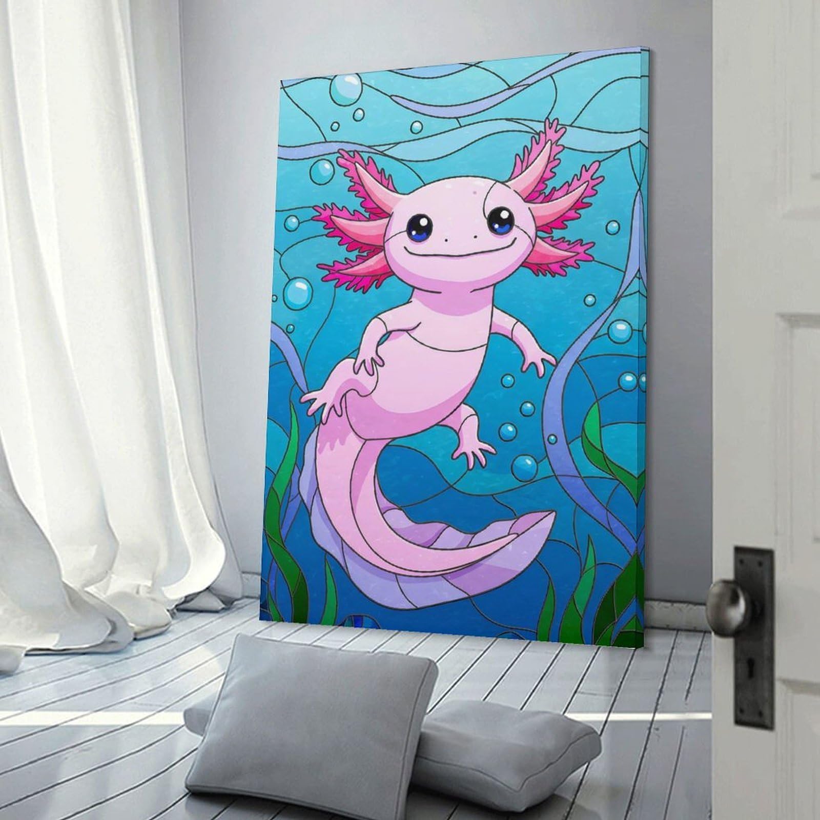 Junmoney Frame-Style-1-2-1 Axolotl Stained Glass Room Decor Wall Art 20X30inch(50X75cm), For Lounge Decor, Offices Or Entryway Styling, A Flexible Wall Accent For Shared Spaces