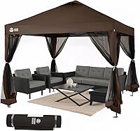 Crown Shades 10x10 Pop Up Gazebo with Mosquito Netting, UV Protected Screen Tent Canopy for Patio Backyard - Coffee