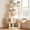 Heybly Cat Tree, 100 cm Tower Condo with Cat Scratching Post, Cat Tower for Indoor Cats, Fully Wrapped Sisal Pole, Soft Platform, 2 Baskets and Dangling Toy, Beige HCT006SM