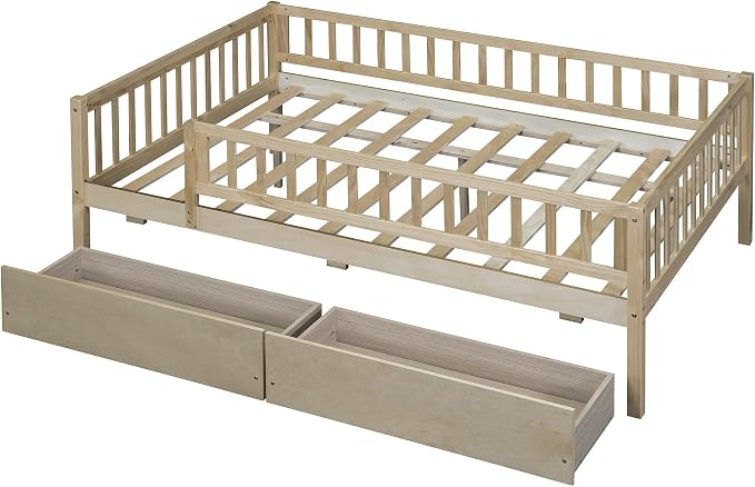 Cama Daybed de Madera Full con Dos Cajones y Barandas miniatura 9