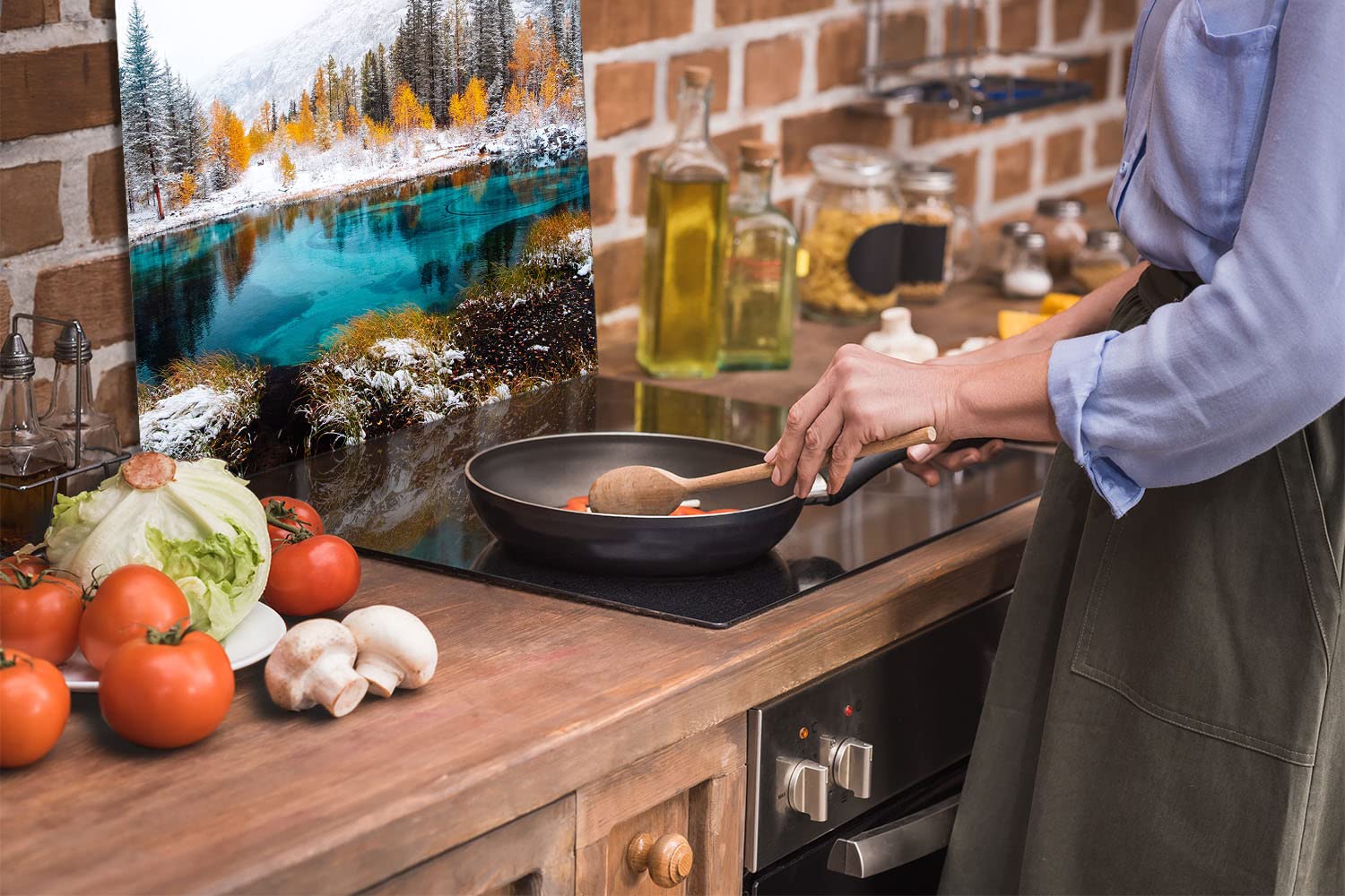 DarHaus Protection Anti-éclaboussures En Verre Trempé 60 X 65 Cm – Verre Décoratif Avec Ruban Adhésif – Paroi Arrière En Verre Pour Cuisine - Plaque De Protection Induction, Poivre Noir