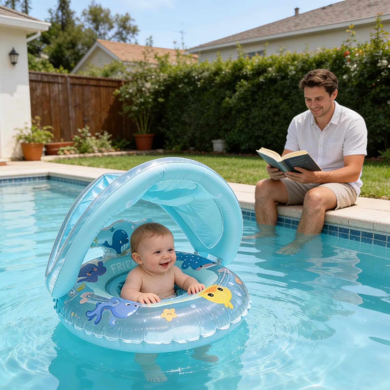 Galleggianti Gonfiabili Per Piscina, Uso Multiuso, Anello Da Nuoto Per Bambini Con Parasole - Galleggiante Per Protezione Solare Per Bambini, Sicuro E Stabile, Per Spiaggia Lago All'aperto Cortile Vac