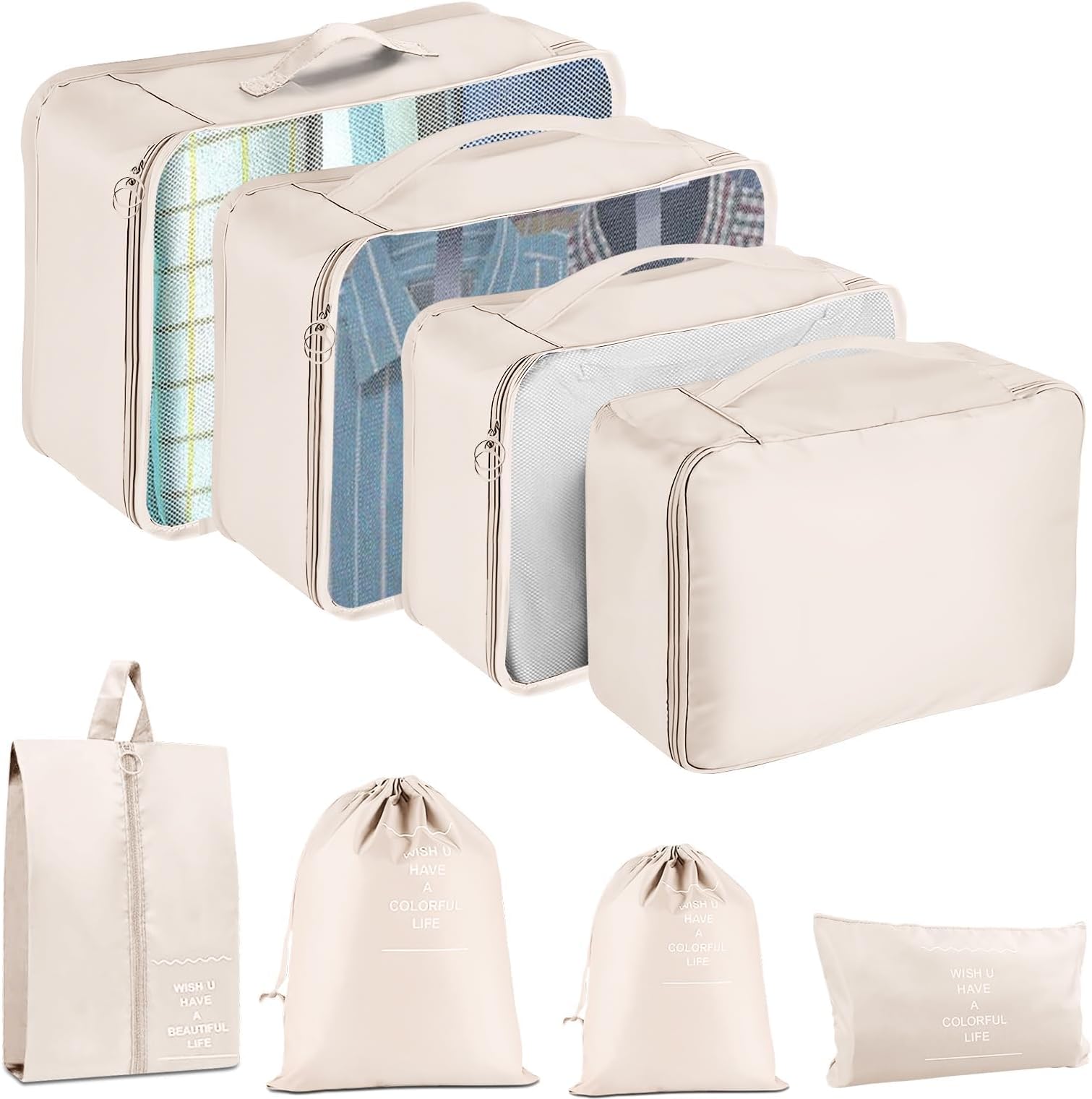 YEEYAA Packing Cubes for Travel - 8 Set Luggage Organizer Bags for Family, Mesh Breathable Travel Packing Cubes for Suitcases Durable Travel Essentials Bags Set