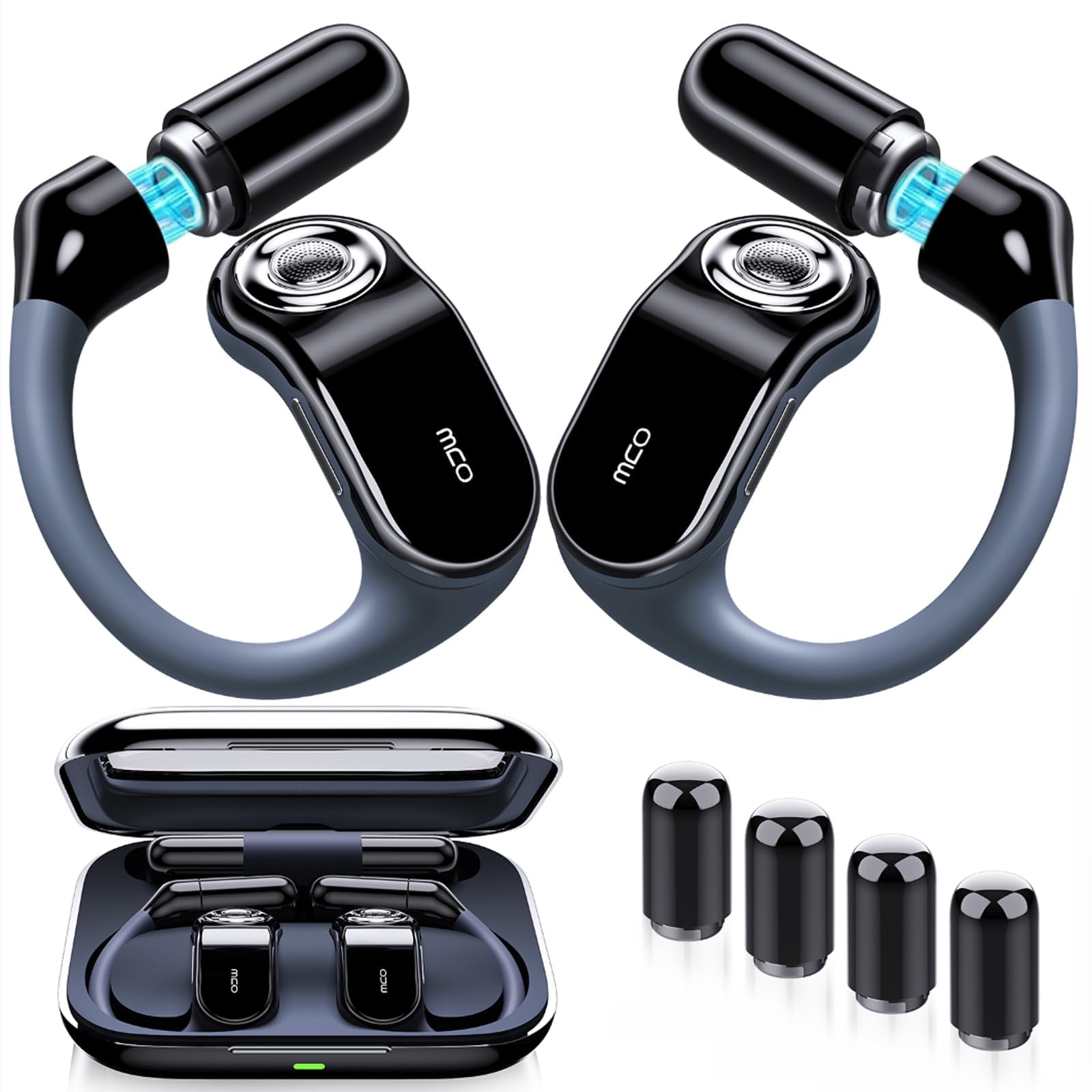 OJW Casque Bluetooth ouvert avec batterie remplaçable et batterie de rechange, jusqu'à 96 heures de lecture, casque Bluetooth avec microphone ENC, étanche IPX7 pour le sport, compatible avec iOS et