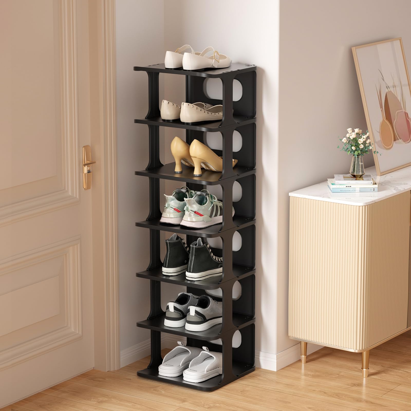 Sponsored Ad - HAIXIN Vertical Narrow Tall Shoe Rack for Front Door Entrance, 7-Tier Sturdy Stackable Shoe Rack Organizer for Closet Entryway, Corner Shoe Storage Shelf Shoe Cubby