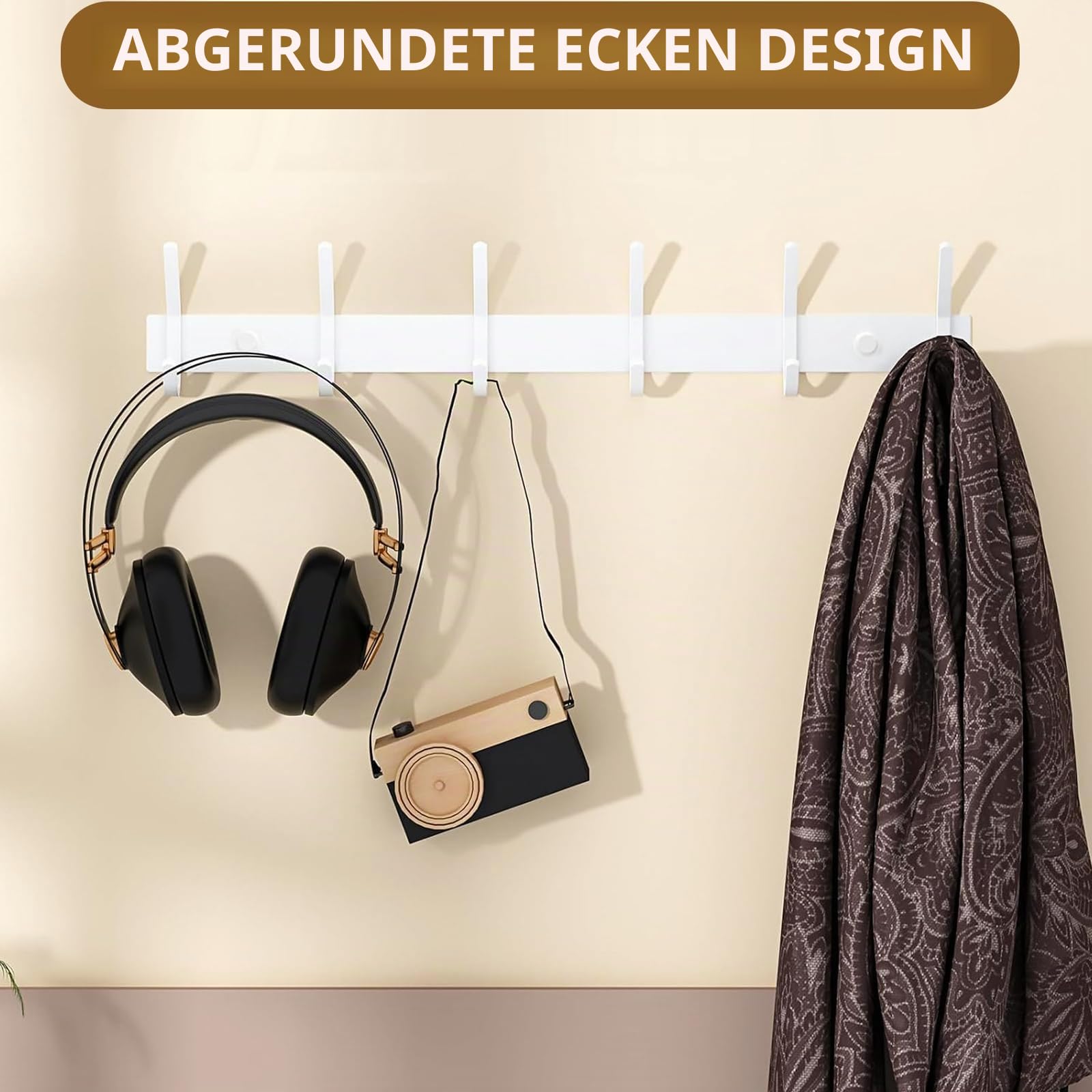 Kleiderhaken Wand, Garderobenhaken Weiß Wandgarderobe Edelstahl Hakenleiste Garderobenleiste für Garderobe Bad Küche (Weiß, 4 Haken - 2 Stück)