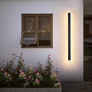 BIEOCUR Modern Wall Sconces 26w Led Outdoor Sconces Wall Lighting 51.2in Rectangular Black Exterior Light Fixture Frosted White Acrylic Wall Lamp