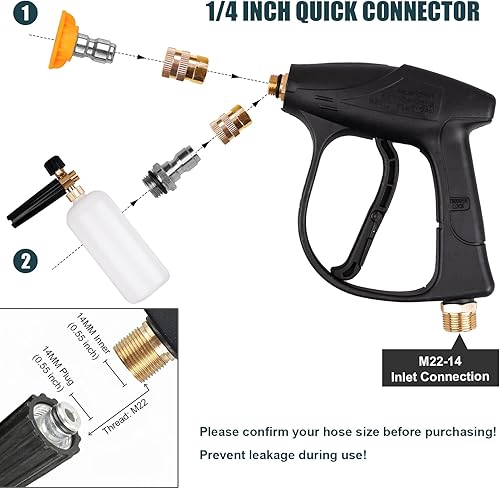 Miniatura 4 de Pistola corta para lavadora a presión, cañón de espuma con conector rápido de 14 pulgadas, lavadora a presión con 5 puntas de boquilla de