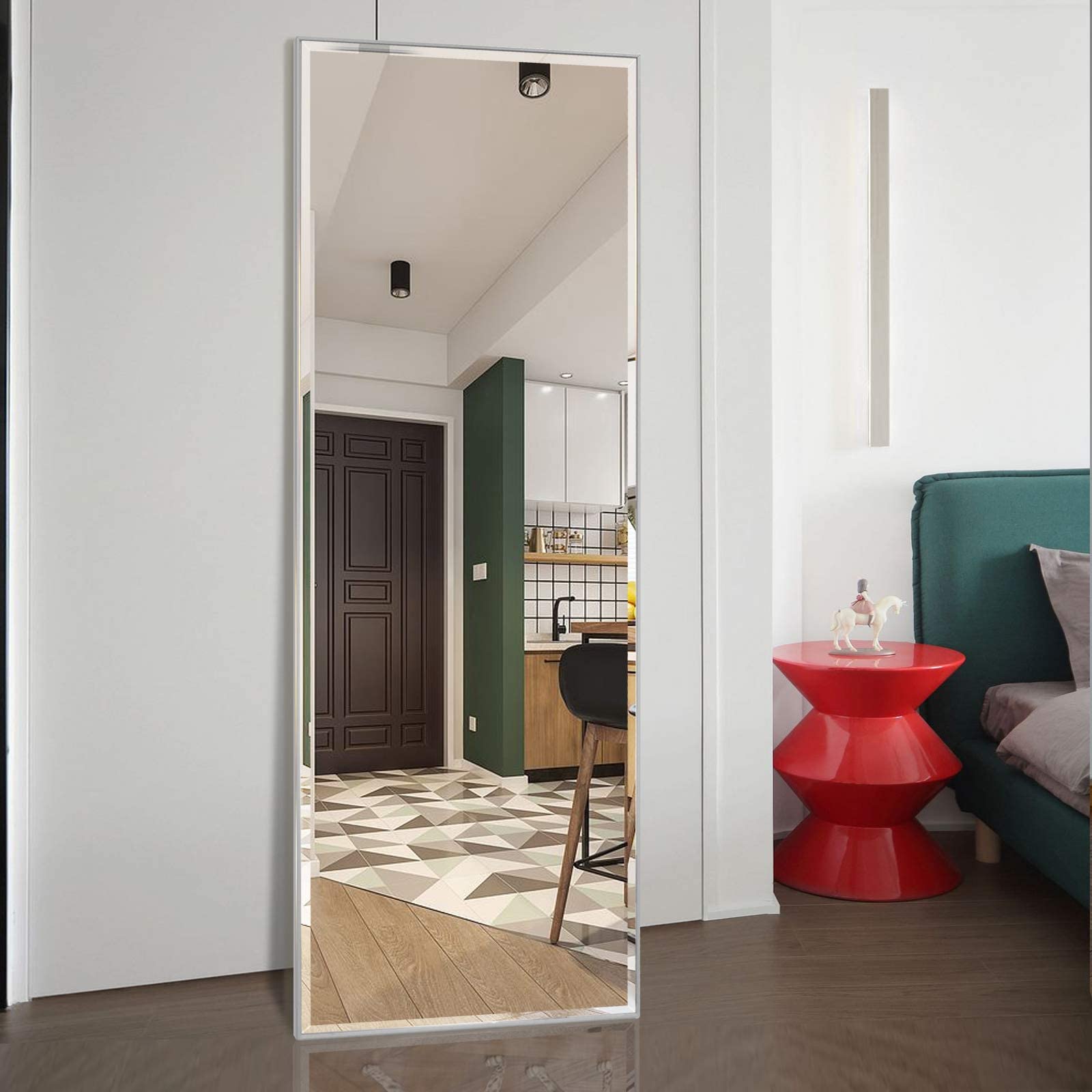 BEAUTYPEAK Full Length Mirror 21" x 64" Body Dressing Standing Hanging or Leaning Against Rectangle Floor Wall Mirrors Aluminum Alloy Wall-Mounted for Bedroom Bathroom Dorm Wall Decor, Silver