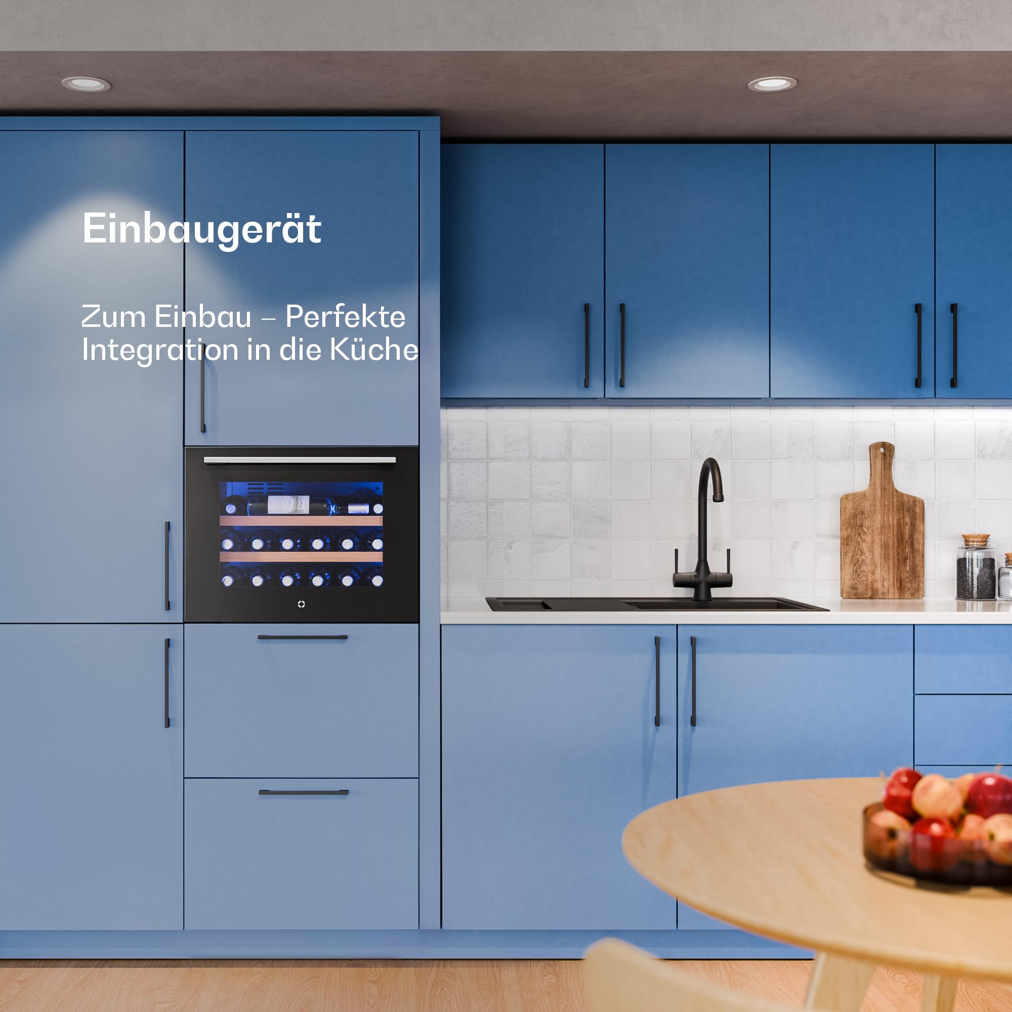 Klarstein Illuminosa Weinkühlschrank Einbau - 19 Flaschen, 1 Zone, 5-20°C, Touch, LED, UV-Schutz, leise, Buchenholzregale, Einbau-Weinkühlschrank