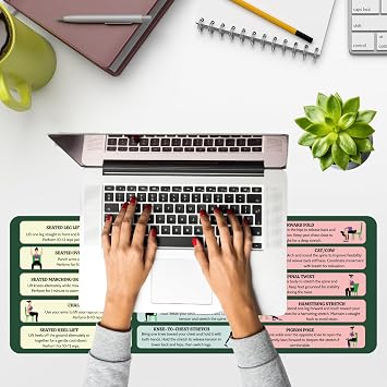 Desk Mat with Chair Yoga Guide, Large Mouse Pad for Keyboard and Mouse, 31.5x11.8 Extended Office Desk Pad with Stitched Edges, Non-Slip Rubber Base Desktop Accessories for Office