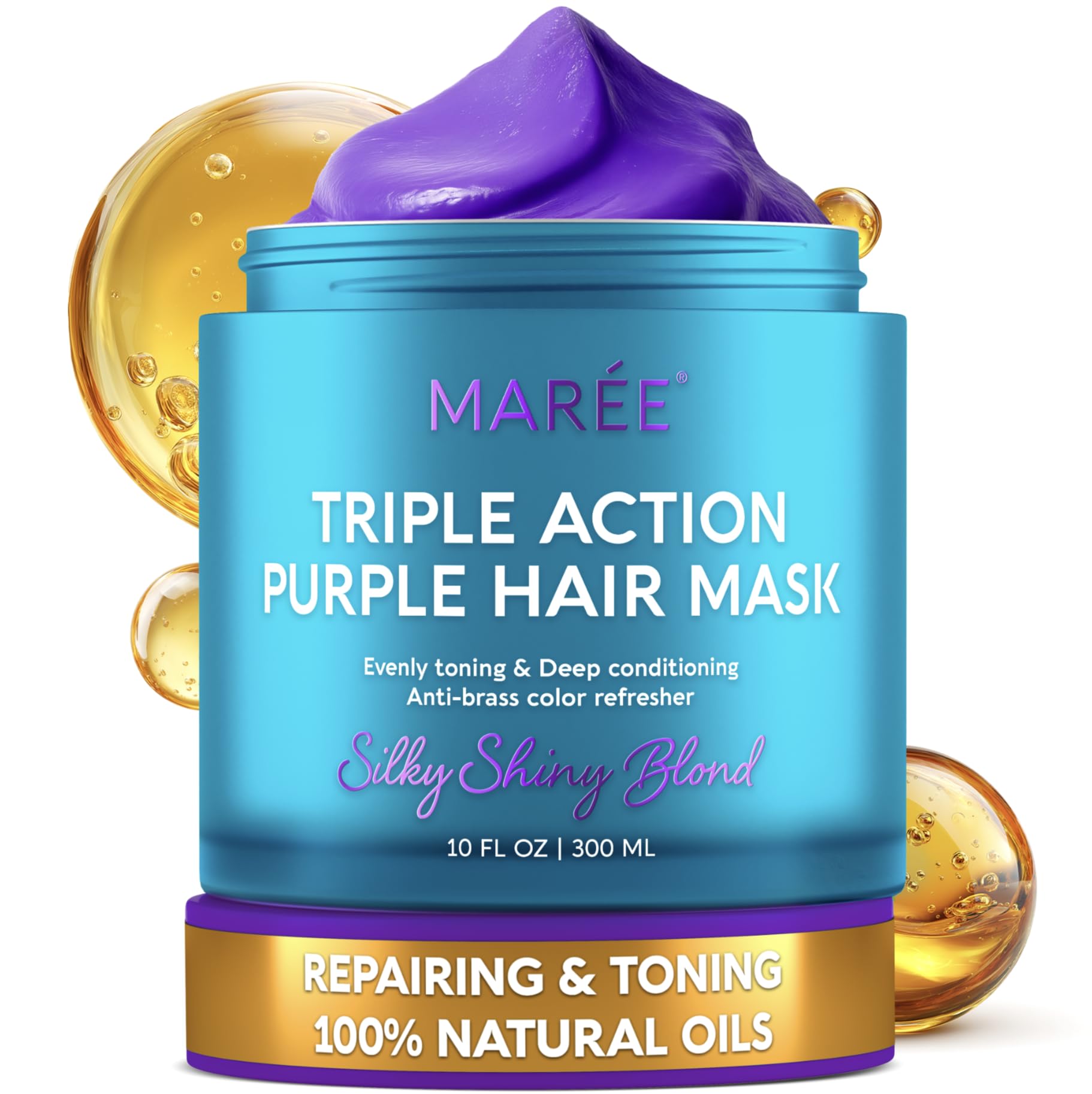 MAREE Deep Conditioning Purple Hair Mask for Blonde Hair – Purple Toner for Brassy, Bleached, Silver, or Color Treated Hair – Hair Repair Mask Keratin Hair Treatment – Matizador Para Cabello Rubio