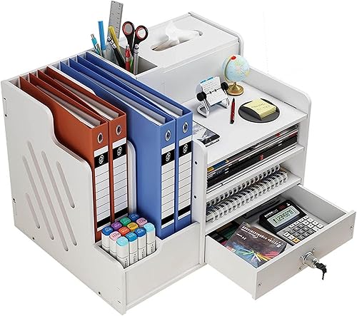 Catekro Organizadores de escritorio y accesorios, organizador de archivos con cajón y soporte para bolígrafos, organizador de papel bandeja de