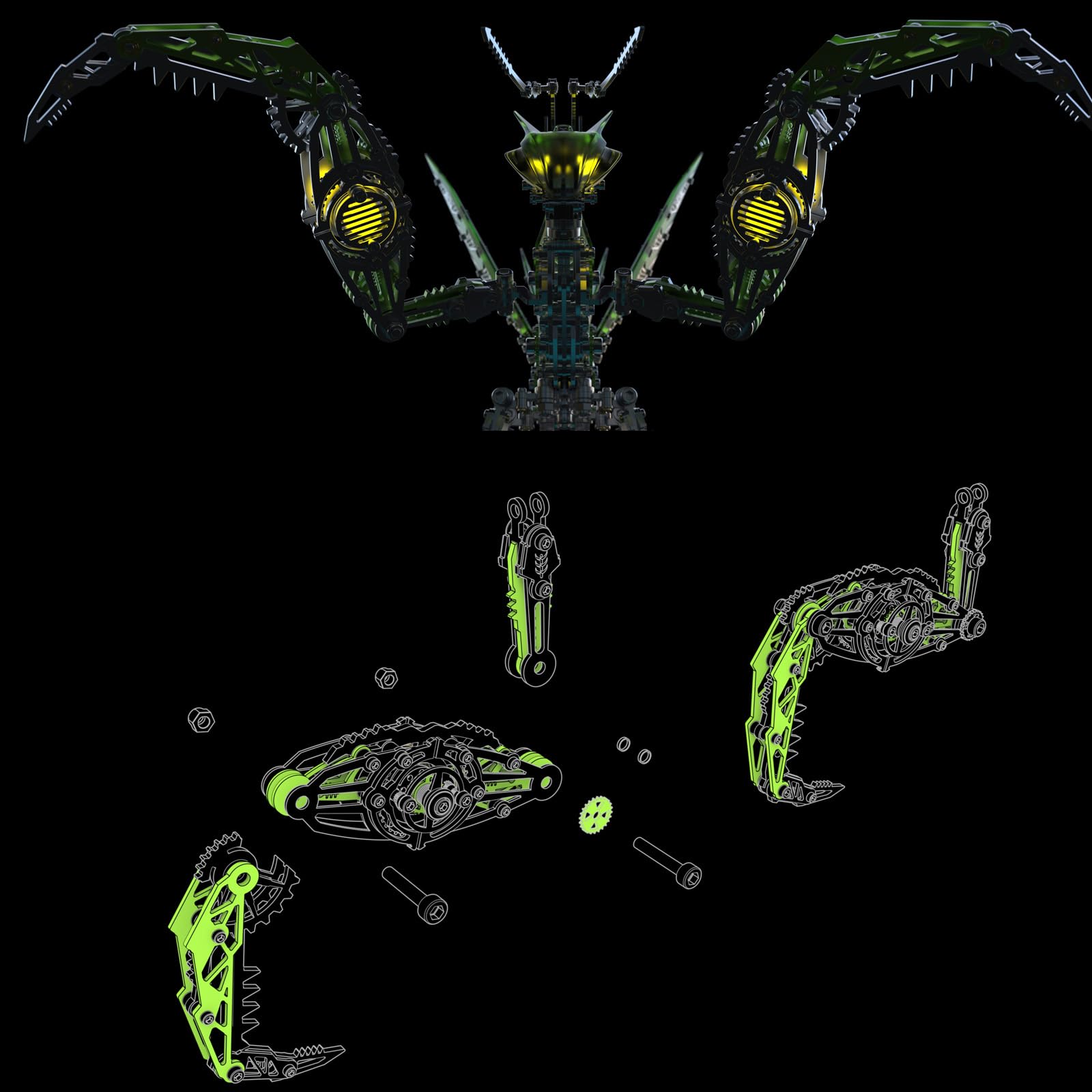 Bunte 3D Metall Puzzle Modellbausatz für Erwachsene mit Licht, DIY Metall 3D Puzzle Mantis Modell Kits mit Werkzeug, Desktop Spielzeug Geschenke für Erwachsene