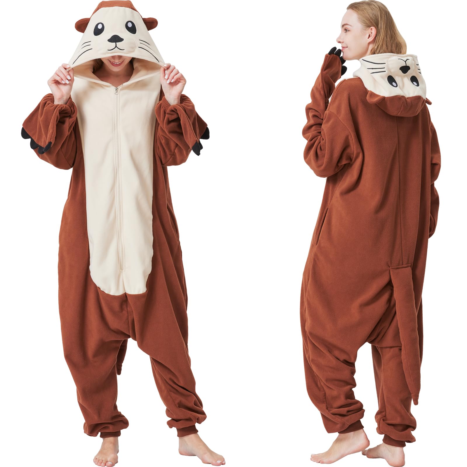 AMAMHAHAVA Adult Sea Otter Onesie Halloween Costume Animal Cosplay Pyjamas Novelty Nightwear Loungewear