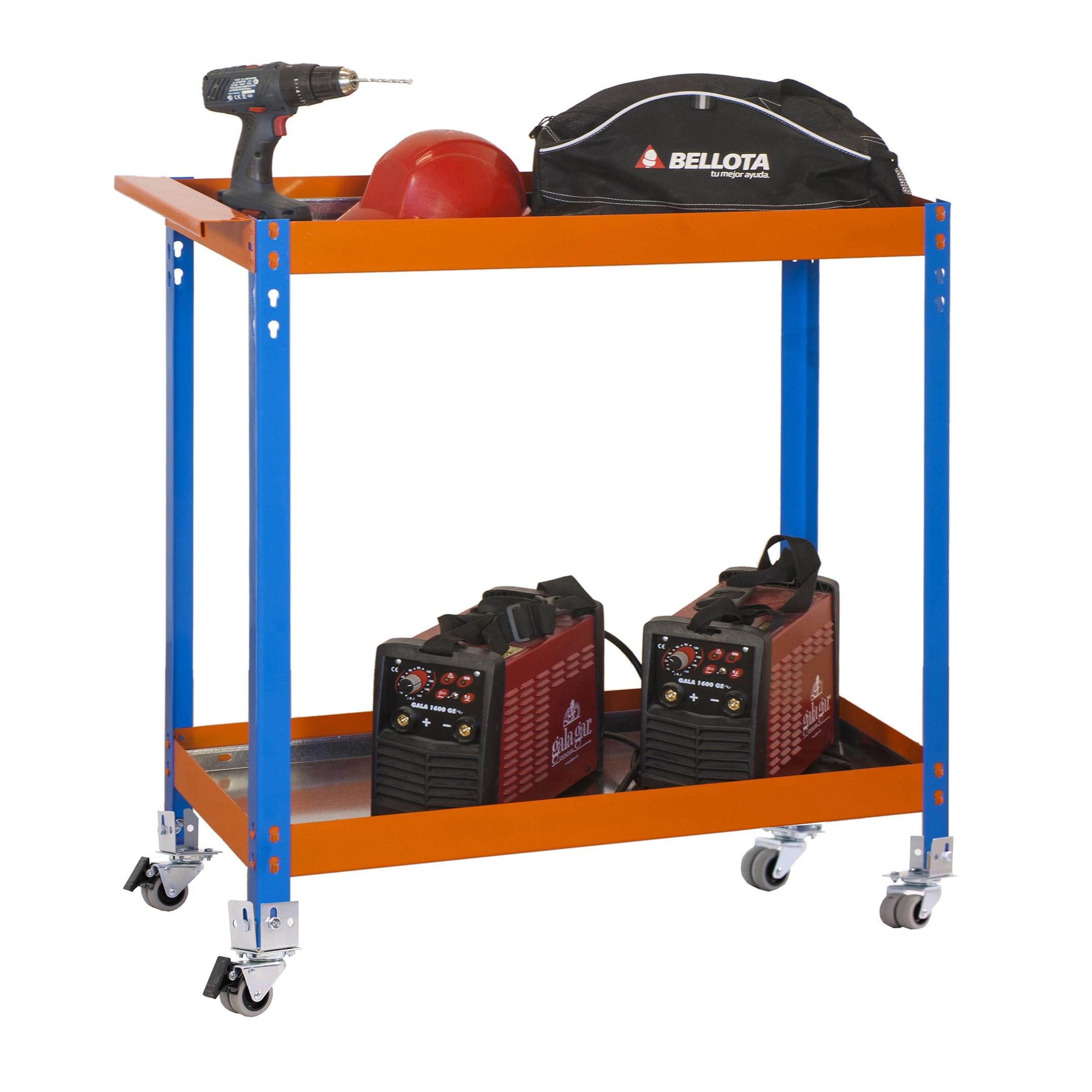 Simon Rack Carro Herramentas Taller, Banco Trabajo, Capacidad Carga 75 kg, 1030x900x400 mm, Azul/Naranja/Galva - Wagon