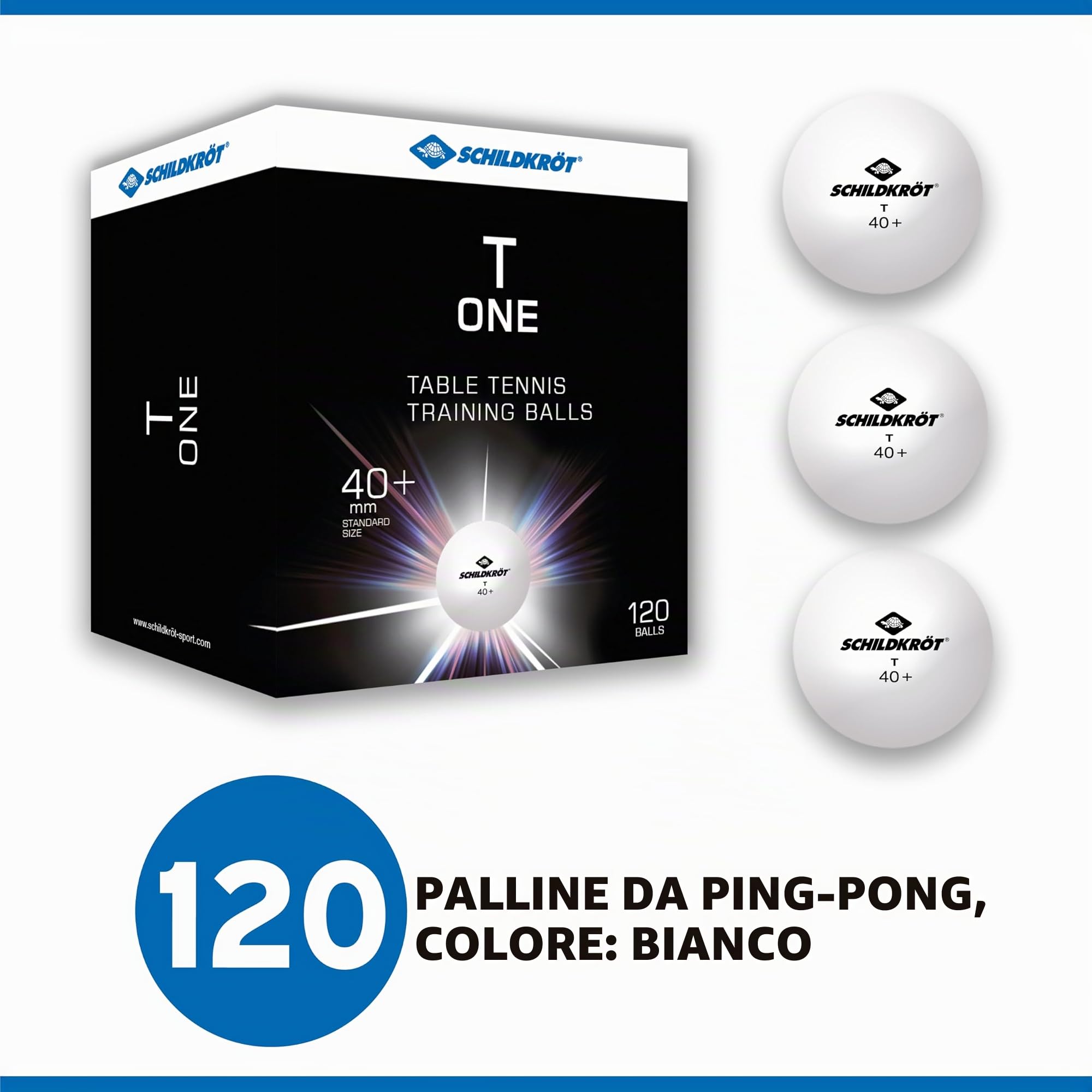 Donic-Schildkröt T-One 608522 - Pallone da Ping Pong in Poly 40+, 120 Pezzi, Colore: Bianco