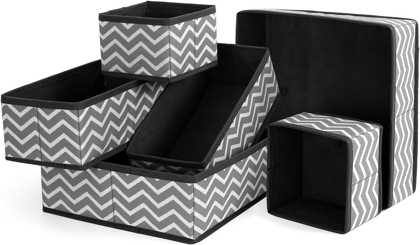 BrilliantJo Set of 6 Drawer Organisers Dresser Dividers, Fabric Wardrobe Organiser Foldable Storage Box for Socks Underwear Bras Ties, Grey