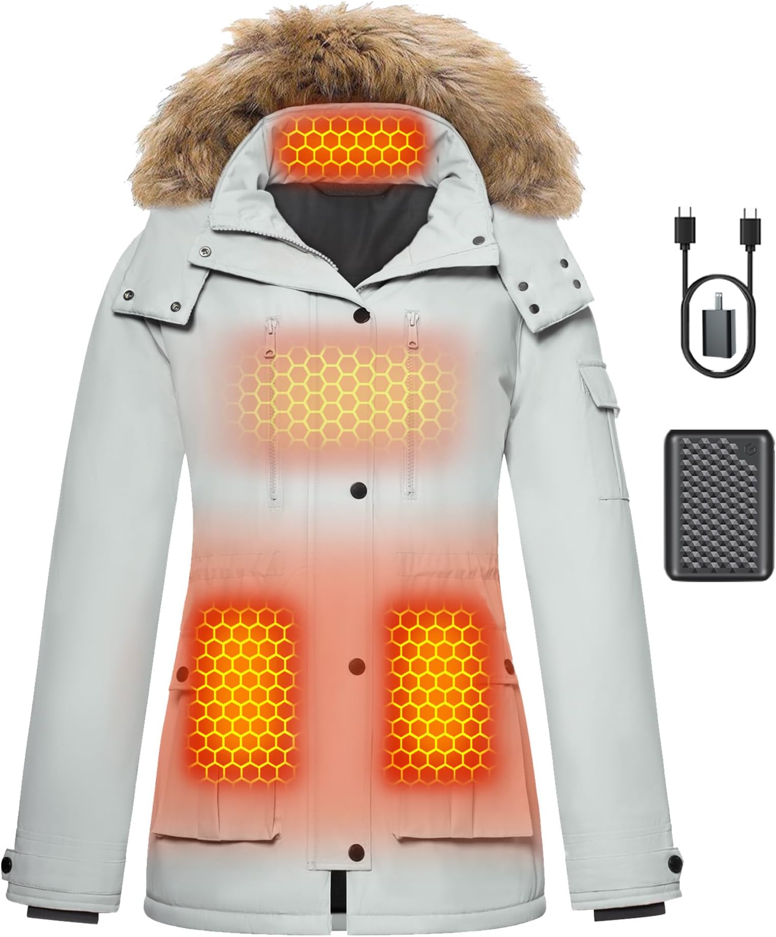 Graphene Heated Jacket for Women with Large Capacity Battery Pack Waterproof Windproof