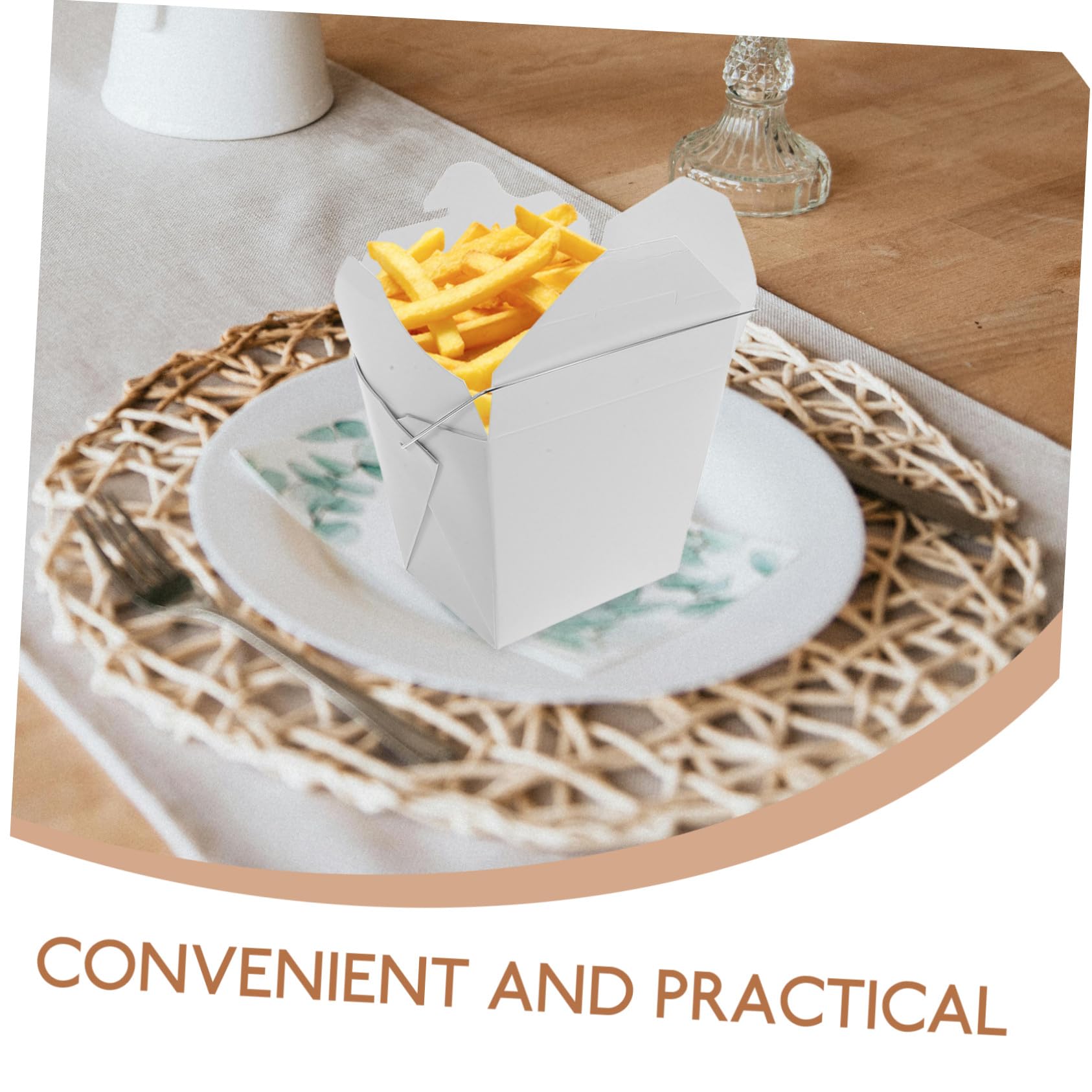 Toyvian Lot De 50 Boîtes à Emporter Chinoises 16oz Papier Blanc Carton Poignée Fil Métallique, Récipient Alimentaire Compact, Chaud Et Froid, Pour Restaurant, Pique-niques Et Service Traiteur