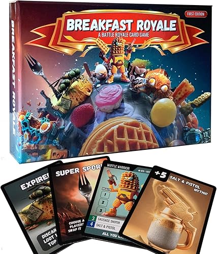 Breakfast Royale A Battle Royale - Juego de cartas para adultos y adolescentes, 90 tarjetas únicas de noche de juego familiar con personajes