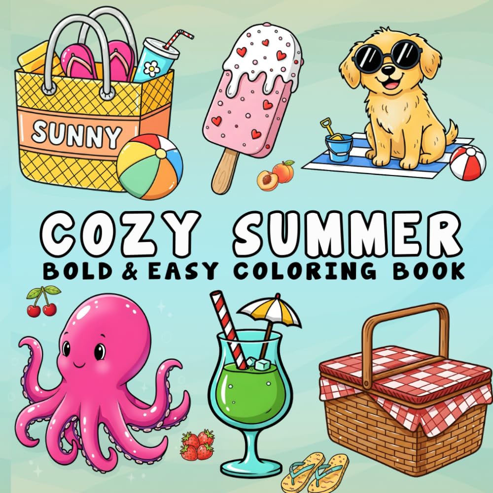 Cozy Summer: Coloring Book for Adults and Kids Bold and Easy Designs for Relaxation Featuring Beach Scenes, Summer Objects and More