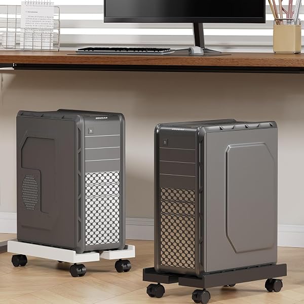 PC Stand, Fixed Size, Adjustable, with Lockable Swivel Casters, Suitable for Most Under Desk CPU Holders (Black) - 4