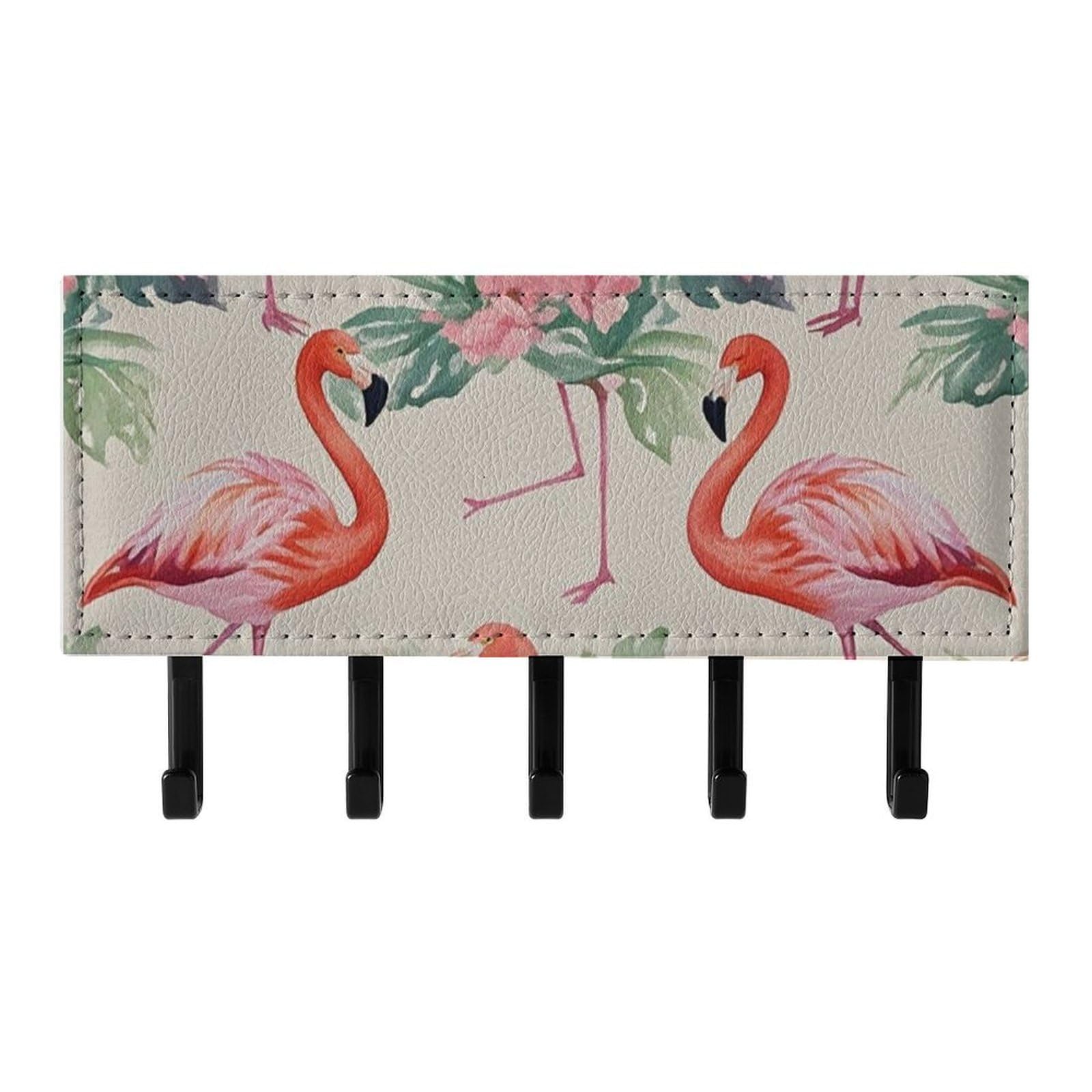 QMNLKH Watercolor Flamingo Wall Mounted Key Rack for Home, No Drilling Key Holder with 5 Hooks, Self Adhesive Keys Chain Organizer for Hallway, Keys Hanger Shelf for Office, Doorway Black