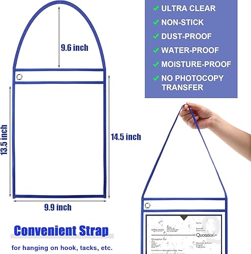 Vista 2 de Geyee Paquete de 50 soportes para boletos de trabajo, bolsillos para pedidos de trabajo de 9 x 12 pulgadas, funda de plástico para colgar boletos