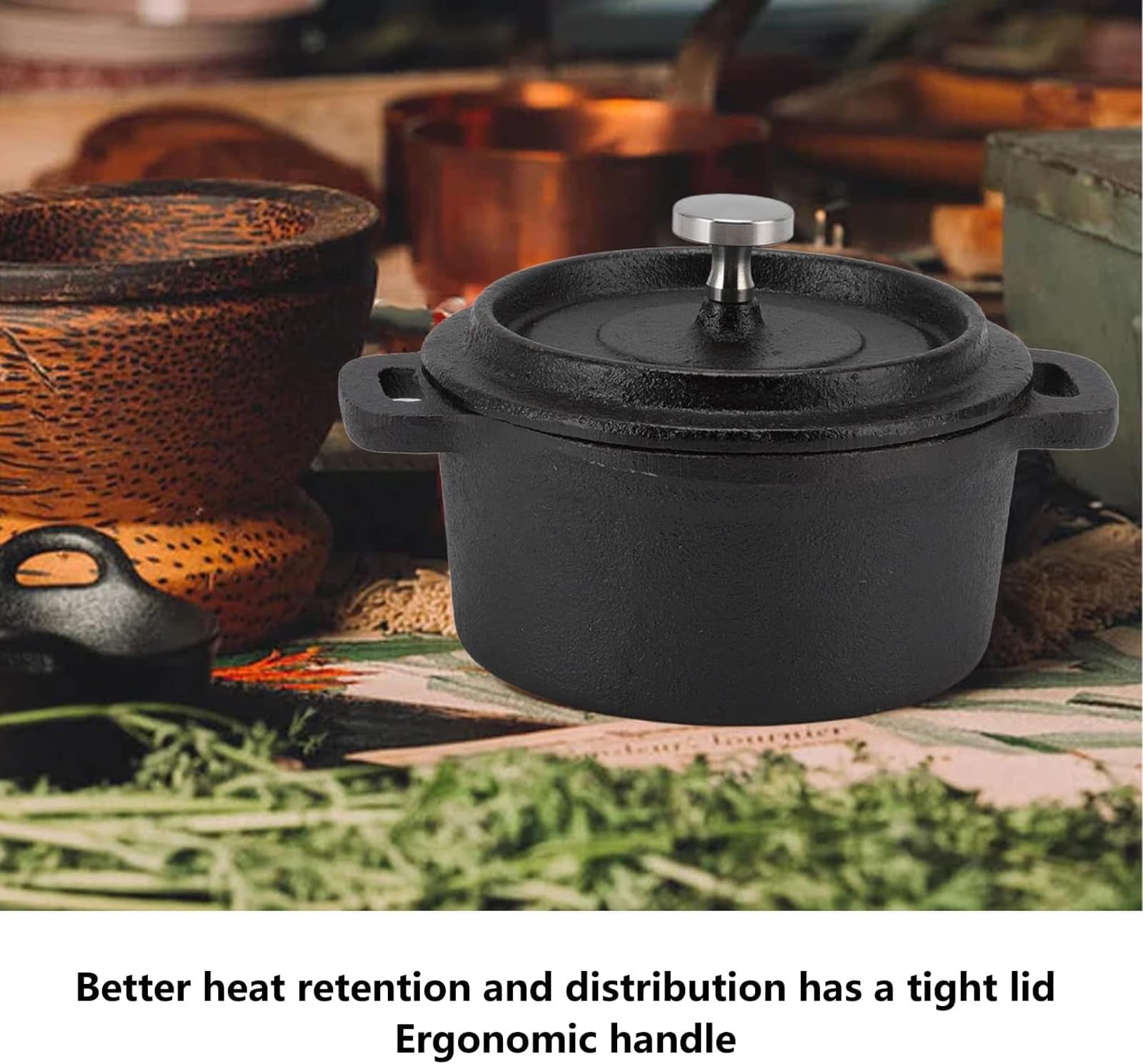Casseruola con coperchi, pentola da forno olandese in ghisa con manici ergonomici, teglia da forno, casseruola, pentola per stufato, 24 cm