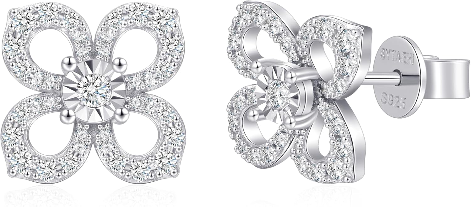 Lab Grown Diamond Stud Earrings for Women, 925 Sterling Silver Studs, Crystal Clear...