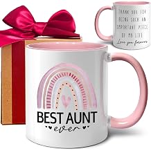 Coffee Mug Gift for Auntie - Best Aunt Ever Present from Niece - Funny Pink Rainbow Tea Cup for First-Time Aunts - Baby Shower Celebration for Mothers Day, Christmas & Birthday -282