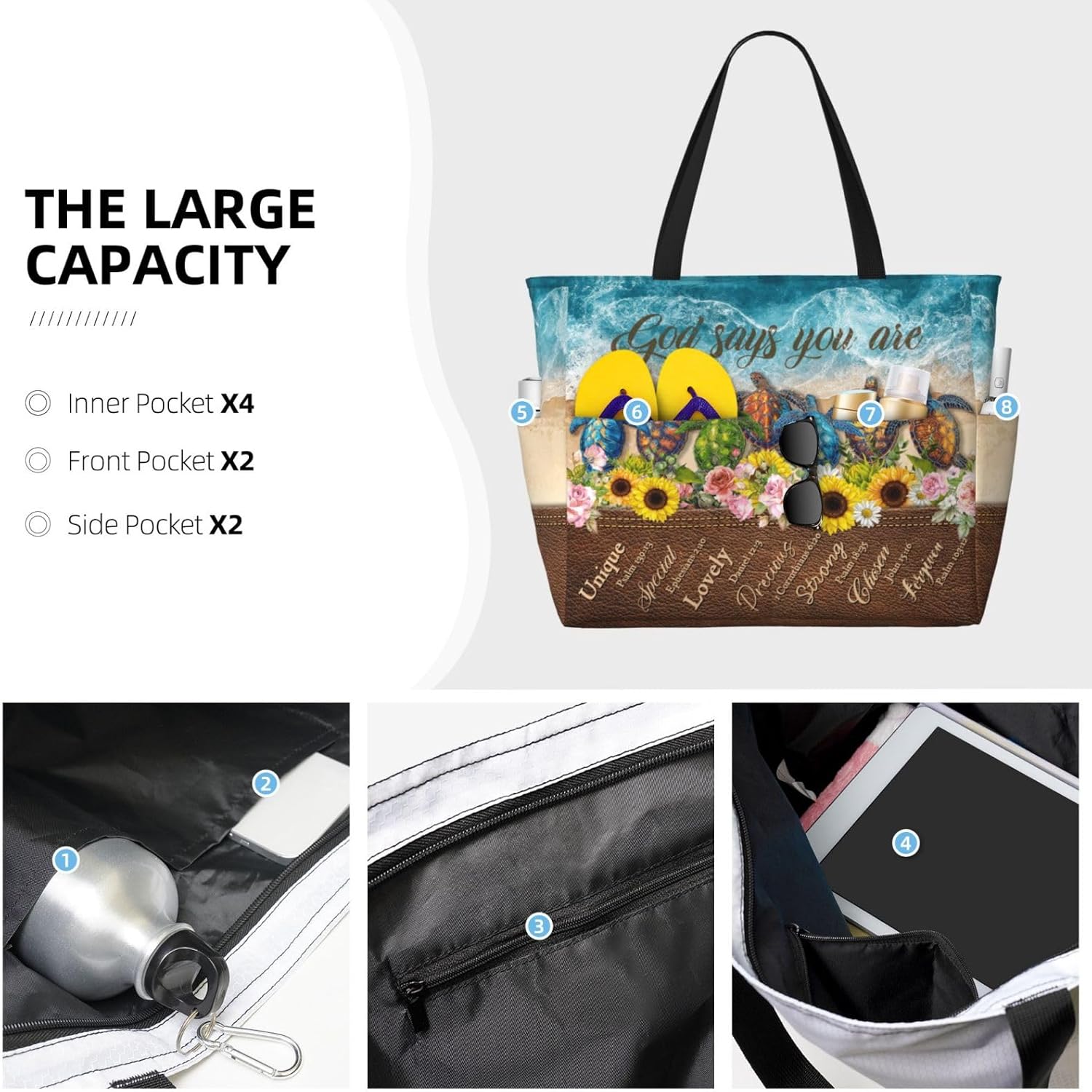 Beach Bags Tote Bag for Women Waterproof Sandproof Large Travel Beach Bag with Zipper Packable Gifts for Women Vaction