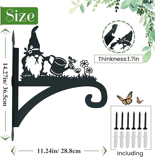 Miniatura 2 de Soporte para plantas colgantes de hierro resistente, silueta ornamental de gnomo, colgadores de plantas colgantes para exteriores, 12 pulgadas,