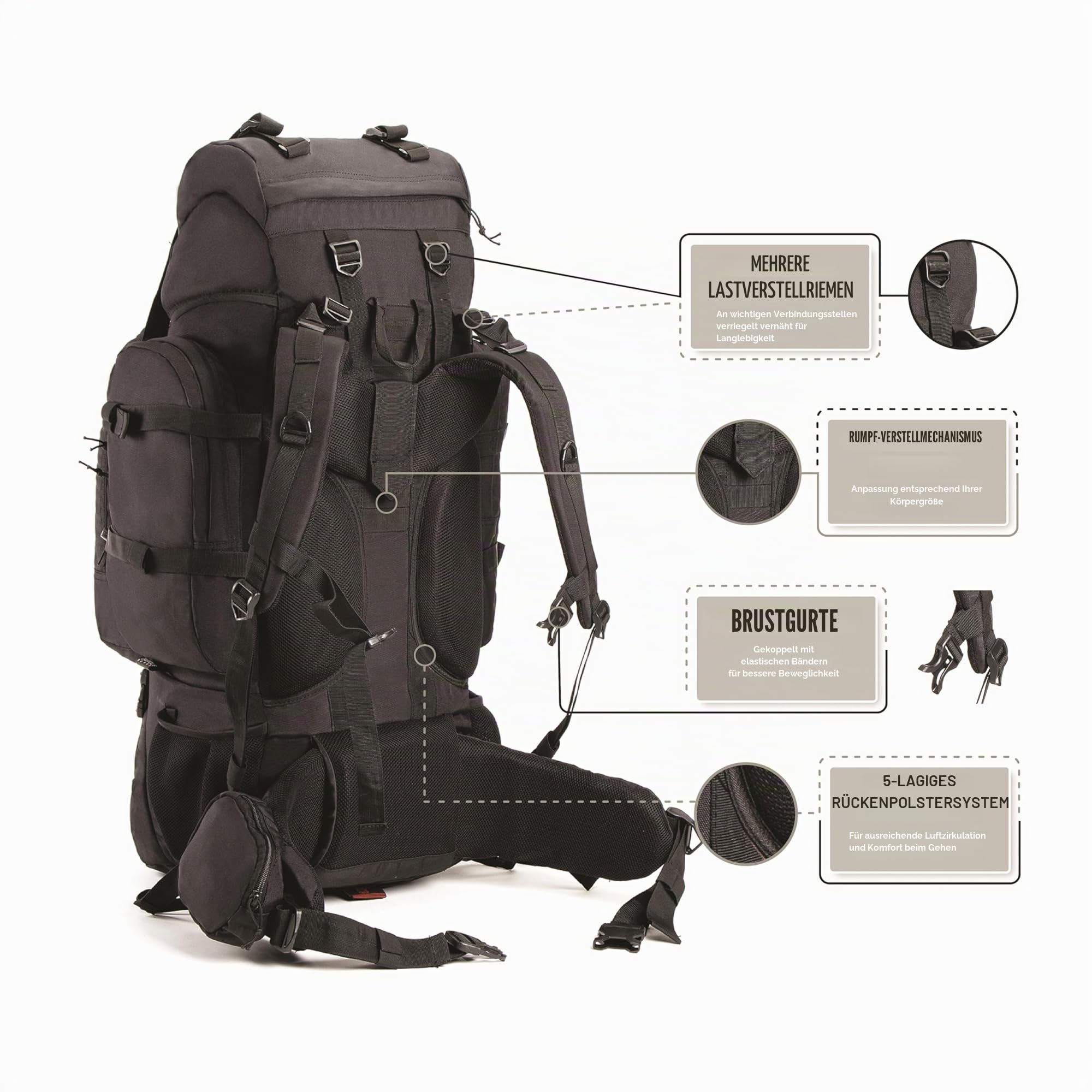 Tripole Rucksack Der Colonel-Serie Mit Innenrahmen - Mit Abnehmbarem Tagesrucksack Und Regenhülle
