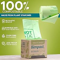 Vista 6 de Global Certified Compostable Biodegradable Tall Trash Bags, 3 Gallon x 100 Bags, Heavy Duty, Plant-Based Unscented, Thick and Strong, Kitchen Bin