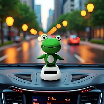 Green Cute Car Decor, Bobble Head Frog Dashboard Ornament, Solar Powered Shaking Head Ornament, Animated Window board Decor for Car,Dash Bobbleheads, Desktop Accessories